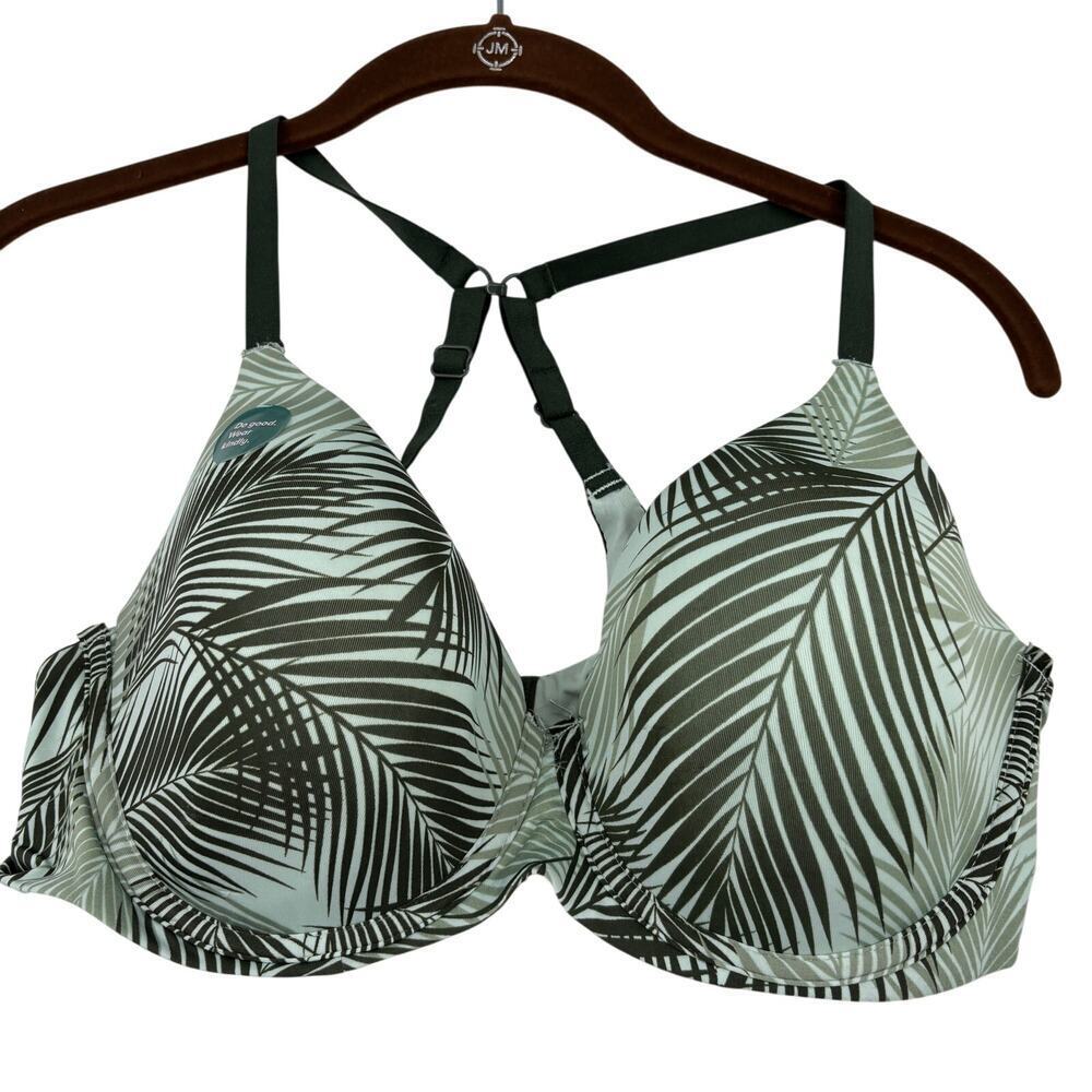 Kindly Yours Bra Size 38C Green Tropical Leaf Print Underwire Convertible Straps